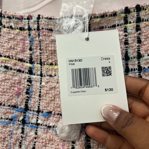 Endless Rose Plaid Tweed Square-Neck Sleeveless Mini Preppy Dress Pink - Picture 2 of 3